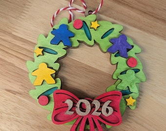 2026 holiday wreathMeeple Boardgame Family Ornament Customizable, Custom Made