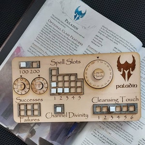 Standard Handmade Laser Cut Wooden Paladin Class Board for Dungeons and Dragons. Dice, Stats, Abilities, and Trackers