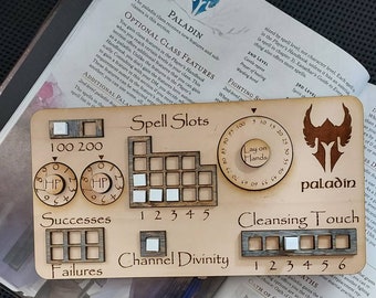 Standard Handmade Laser Cut Wooden Paladin Class Board for Dungeons and Dragons. Dice, Stats, Abilities, and Trackers