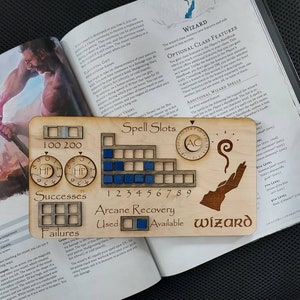 Standard Handmade Laser Cut Wooden Wizard Class Board for Dungeons and Dragons. Dice, Stats, Abilities, and Trackers