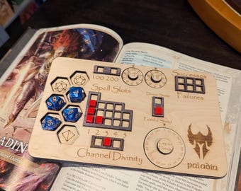 2024 Update Deluxe Handmade Laser Cut Wooden Paladin Class Board for Dungeons and Dragons. Dice, Stats, Abilities, and Trackers