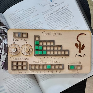 Standard Handmade Laser Cut Wooden Druid Class Board for Dungeons and Dragons. Dice, Stats, Abilities, and Trackers