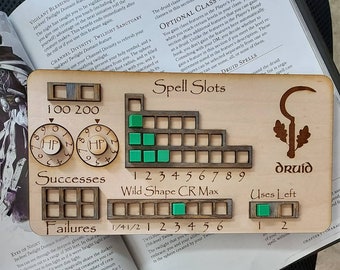 Standard Handmade Laser Cut Wooden Druid Class Board for Dungeons and Dragons. Dice, Stats, Abilities, and Trackers