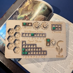 Deluxe 2024 5.5e Handmade Laser Cut Wooden Druid Class Board for Dungeons and Dragons. Dice, Stats, Abilities, and Trackers with dice slots