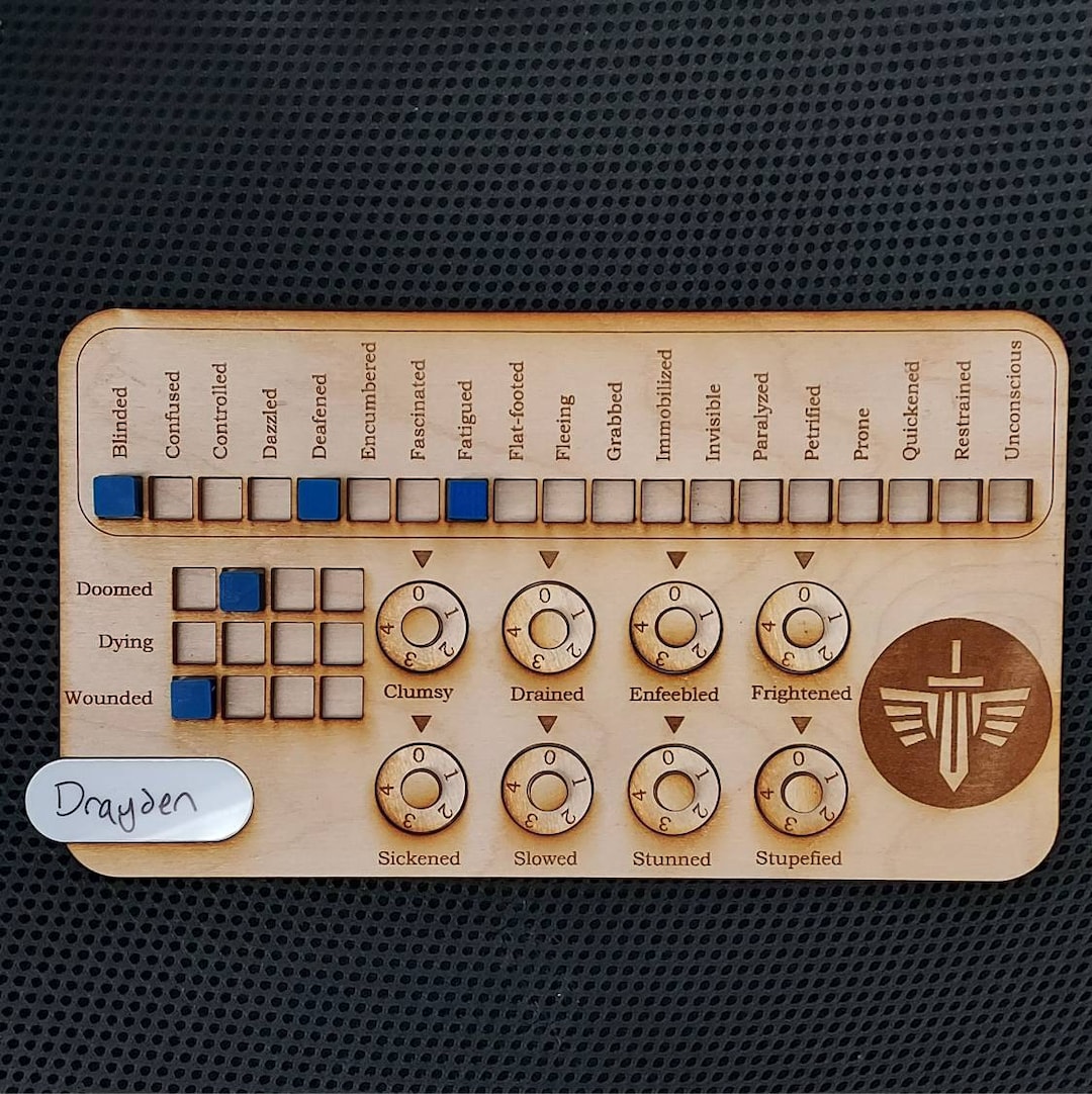 Pathfinder 2e Character Status Tracker, Roleplaying Game, Wooden