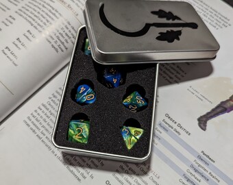Tempest Themed Dice, Acrylic Dice, Personalized Tin, Roleplaying Game, Dungeons and Dragons, Pathfinder, Warlock, Druid, Wizard, Sorcerer