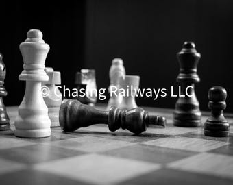 Limited Edition Fallen King (Black and White) Print, Colorful Board Game Art (Hand Signed)