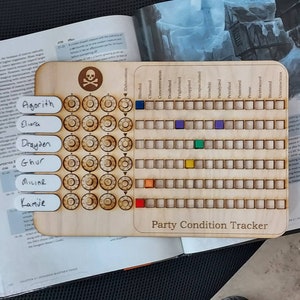 Handmade Wooden HP, Status, Condition Tracker for D&D, dnd, dungeons and dragons 5e and roleplaying games. Read description
