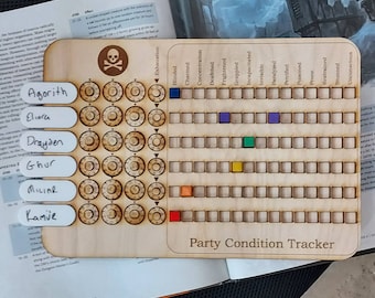 Handmade Wooden HP, Status, Condition Tracker for D&D, dnd, dungeons and dragons 5e and roleplaying games. Read description