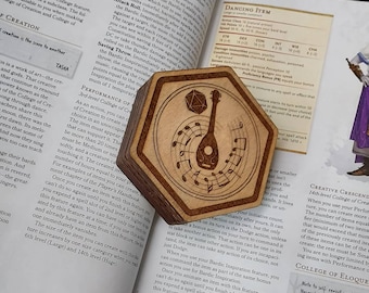 Caja De Madera Para Dados De D&D Con Tapa De Dragón De Dos Cabezas, Incluye 7 Dados Morados, Ideal Para Jugadores De Rol