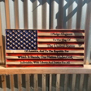 Carved Peldge Flag - wooden flag - hanging flag - pledge of allegiance