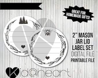 Mason Jar Lid Label Design / 2" / Bee / Tree / Canning / Personalize / Shower / Product/ Favor / Moonshine - Printable Digital File / Rustic