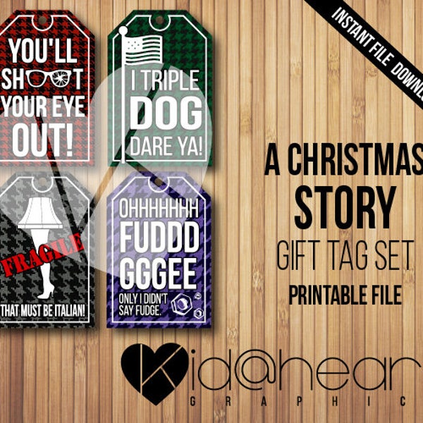 A Christmas Story / Gift Tag Set / Printable File  / Houndstooth / Funny / You'll shoot your eye out / Ralphie / Fudge / Wrapping / DIY /