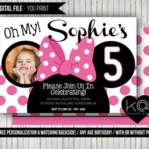 Minnie Mouse / Clubhouse / Invitation / Invites / Personalized / Birthday Party / Any Age / Mickey / Add Photo / Bow /Printable Digital File