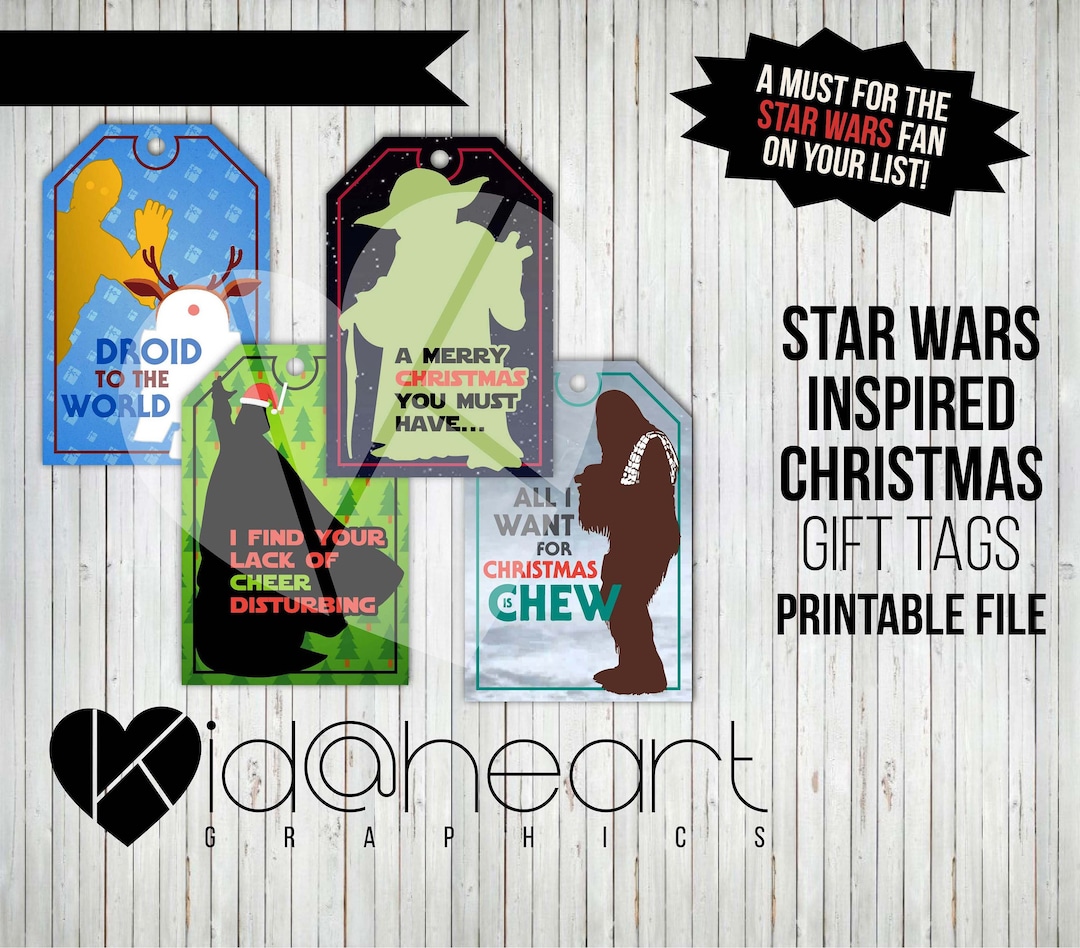 star wars / gift tag set / printable file / christmas / darth vader / chewbacca / wrapping / yoda / c3po / r2d2 / droid to the world / force - etsy
