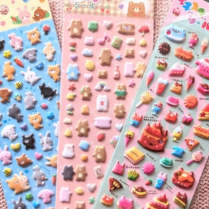 Tiere Nachtisch | Squishy 3D Stickerbogen | Japanische Kawaii | für Scrapbooks Penpals Planer Basteln Geschenke
