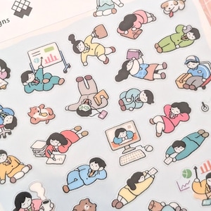 Lata veckodagsklistermärken | MINDWAVE JAPAN | Klistermärkesark för journaling kawaii sömnig tjej kontorsarbetare wfh rto