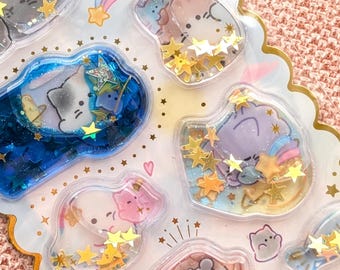 Ghosties A | 3D Water Glitter Shaker Sticker Sheet | CRUX Japan | for Deco Den Projects Scrapbooks Penpals Planners and Crafting