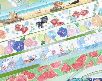 Summer Washi Tape | Pick 1  | 15 mm |  BGM | Gold Accents | Kitties