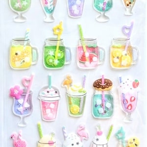 Fun Iced Drinks - Harz-Aufkleber Bogen - Zarte japanische Ästhetik - Active Corp Drop Seal - Made in Japan Schreibwaren