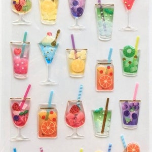 Fruitige drankjes | 3D-harsstickers | ACTIVE Corp | Goudfolie met glitter | Japans delicaat kawaii-ontwerp