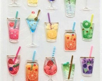 Fruity Drinks | 3D Resin Stickers | ACTIVE Corp | Gold Foil with Glitter | Japan Delicate Kawaii Design