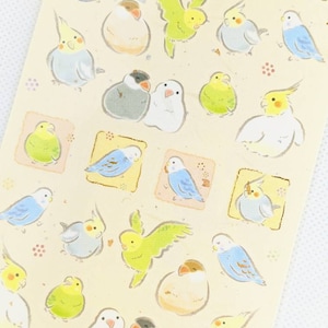 Vogel Papagei - Sticker Bogen - Pinsel Stil - Zarter Japanischer Washi - FORON - Made in Japan
