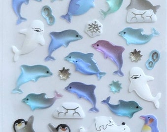 Artic Mammals Polar Bears | 3D Resin Stickers | ACTIVE Corp | Gold Foil with Glitter | Japan Delicate Kawaii Design