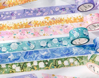 Whimsy Washi Tape | 20mm | BGM | Gold Foil Accents | Red Pink Orange Tulips Dreamy Garden