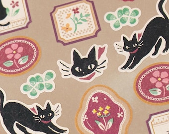 Stickerbogen „Schwarze Katze“ | Zartes japanisches Washi-Papier | WANOWA – Hergestellt in Japan