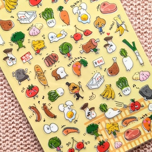 Knäppa vegetariska matklistermärken | MINDWAVE JAPAN | Klistermärkesark för journaling kawaii