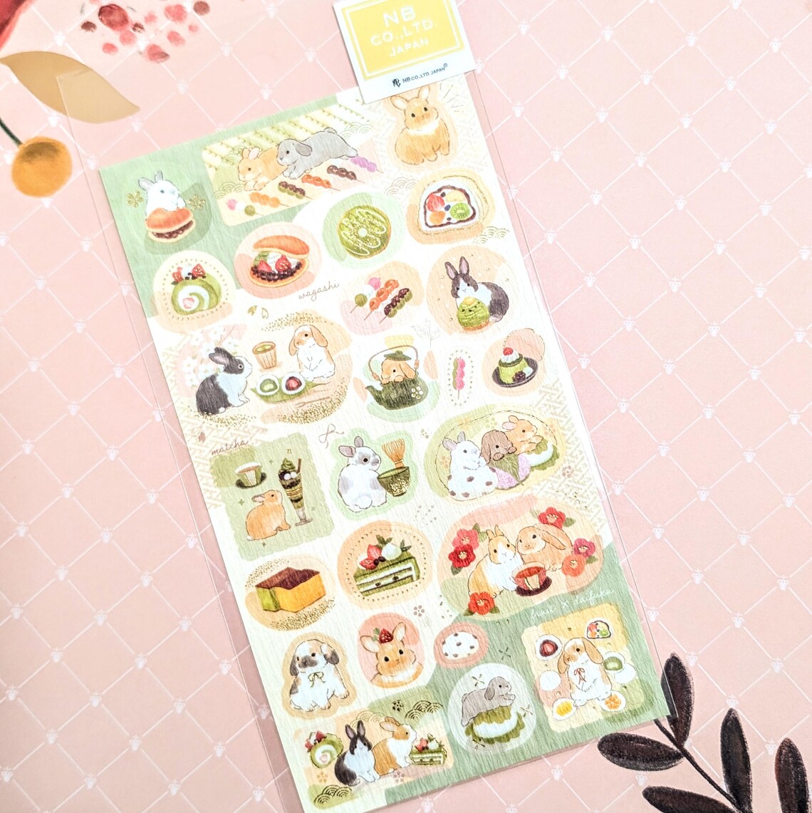 Cute Bunny Matcha Tea | Sticker Sheet | Gold Foil| Textured Paper ...