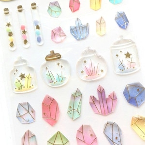 Crystals  | 3D Resin Stickers | ACTIVE Corp | Gold Foil with Glitter | Japan Kawaii Design