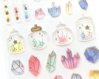 Crystals  | 3D Resin Stickers | ACTIVE Corp | Gold Foil with Glitter | Japan Kawaii Design