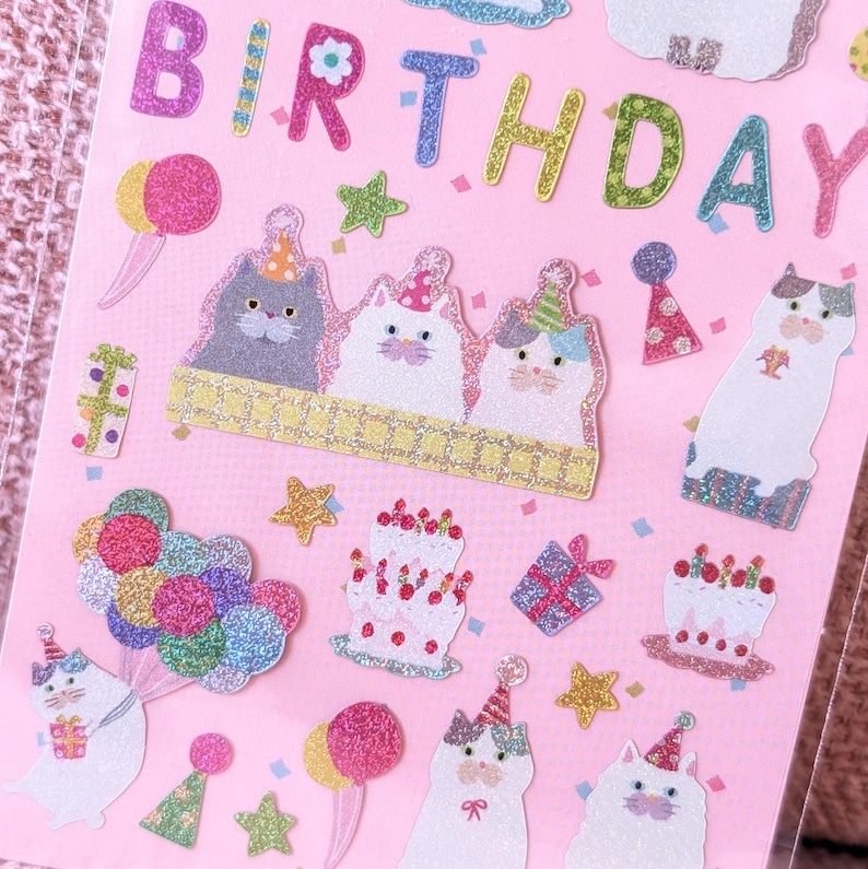 Active Cat Sticker Birthday Cat Stickers | ACTIVE Corp | Glittery | Fluffmoumou White ...