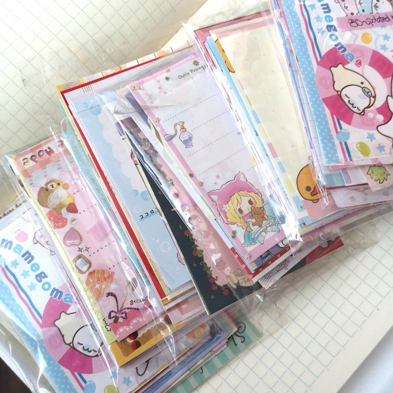 cute mini memos 50pcs grab bag kawaii paper kit - Stationery Paper for Penpals Snailmail lucky bag journaling notes - Authentic from Japan 