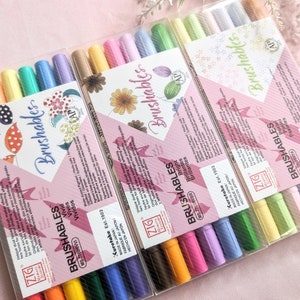 ZIG BRUSHABLES 6er Set - Dual-Tip Brush Marker Stifte von Kuretake Japan Pastel Bright Vivid