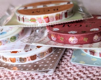 Thin Washi Tapes | Sets of 2 | 5mm | Border Lines | BGM | Gold Foil Accents