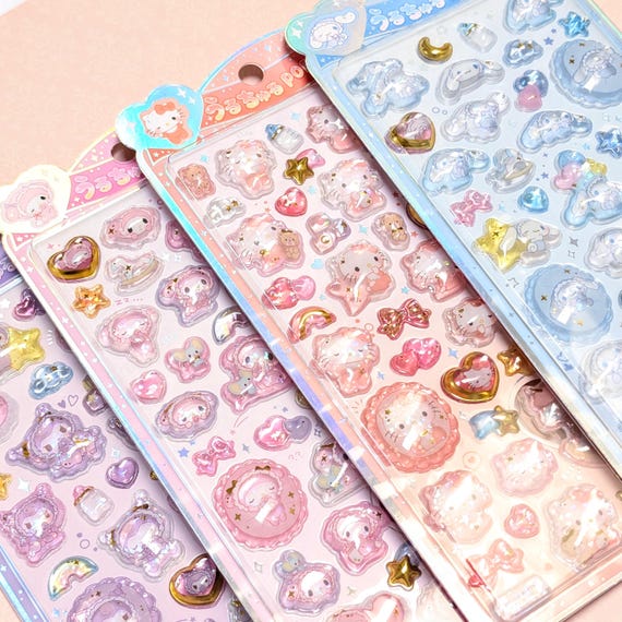 Sanrio Pop Seal Hologram 3D Sticker| Hard Resin |  Unique and Kawaii Deco Den | My Melody Kuromi Cinnamoroll Hello Kitty Baby New Born
