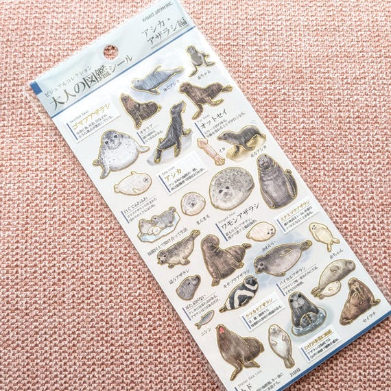 Marine Life Science | Encyclopedia Theme | Adult Sticker Sheet | Japan Kamio | Aquarium Sea Lion Seals Dolphin Whales Nudibranchs