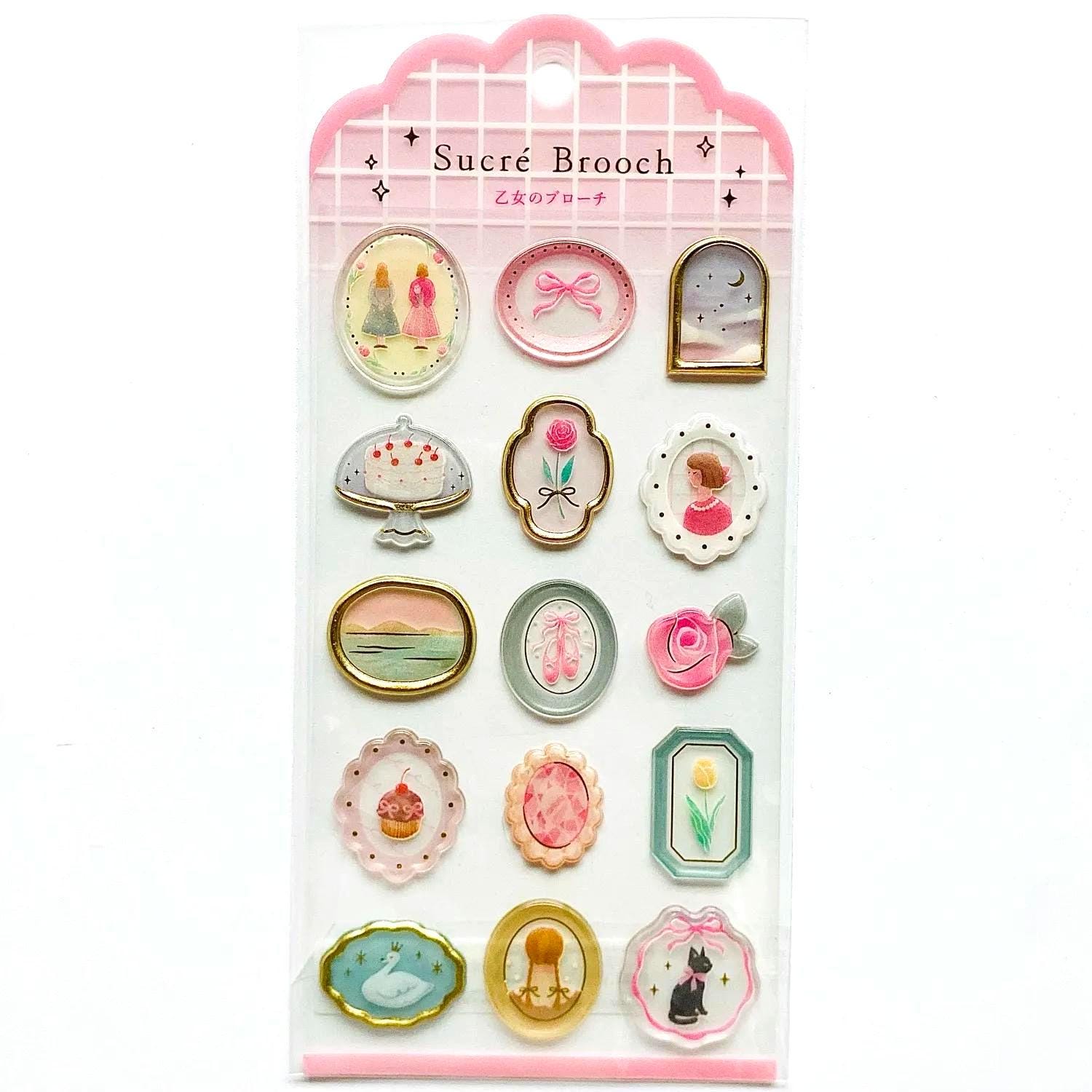 Sucre Sticker Sucre Brooch Stickers 3D Resin | 1 or 3 Pcs Set | QLIA | Hard Gold Foil ...