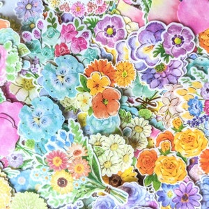 40 autocollants de belles fleurs | Kit d'échantillons | Sac à main | ONDE D'ESPRIT | Or, accents argentés | Jardin floral d'été