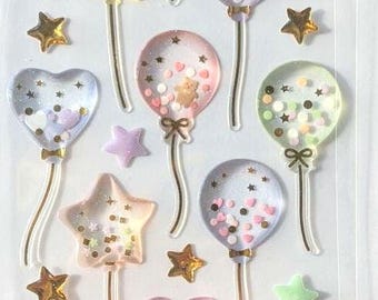 confetti balloons birthday | 3D Resin Stickers | ACTIVE Corp | Gold Foil with Glitter
