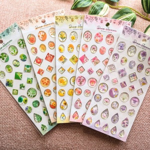 Fleurs stabilisées| 1 ou 5 pièces | ONDE D'ESPRIT | Stickers fleurs en résine | Goutte de bijou | Vert Orange Jaune Violet Rose