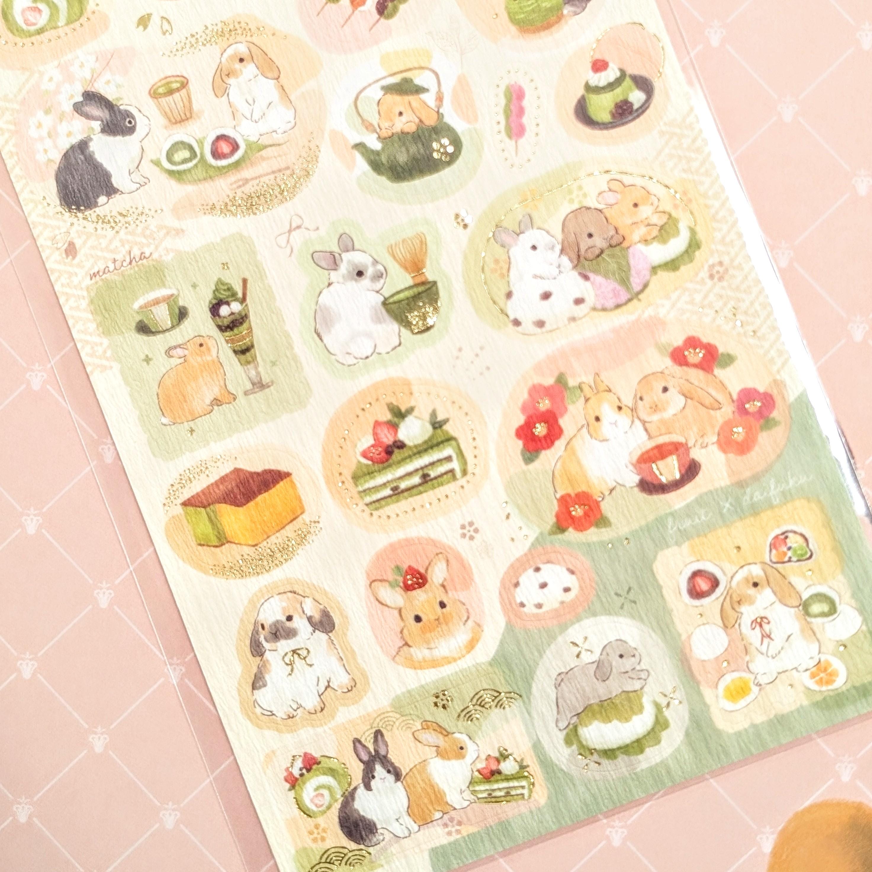 Cute Bunny Matcha Tea | Sticker Sheet | Gold Foil| Textured Paper ...