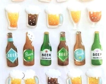 Pegatinas de cerveza / Resina 3D, lámina dorada, calcomanías Kawaii