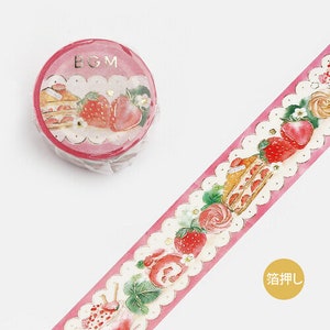 Strawberry Sweets Lace | 20 mm | Fita Washi | BGM | Detalhes Dourados | Chá da Tarde
