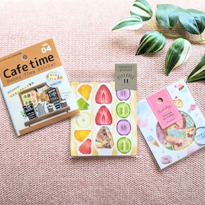 Stickerpakketten | Set van 1 of 3 stuks | MINDWAVE | Gouden accenten | Voedselthema | Cafe Time - Broodje fruit - vakantiedesserts