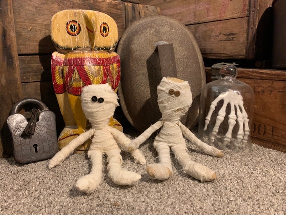 Mini Mummy Decoration: Handmade Halloween Raggedy Plushie Doll