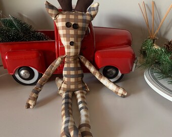 Yule Stag Decoration: Handmade Winter Solstice Raggedy Plushie Doll